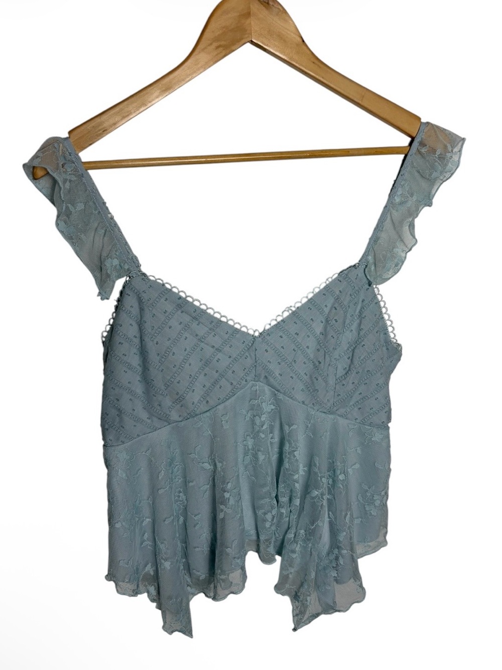 NWT Kirious pastel blue sweetheart mesh floral handkerchief fairycore top M
